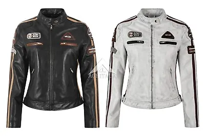 Buy SIZMA Ladies Leather Jacket Classic Retro Motorcycle Racer Style Vintage Jacket • 96£