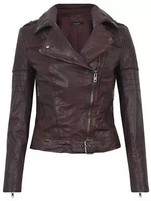 Buy Muubaa Biker Goat Leather Moto Berry Jacket Purple Distressed Asymmetric Zip 4 S • 149.19£