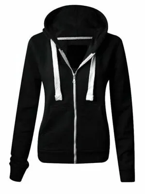 Buy Ladies Womens Plain Zip Up Hoodie Sweatshirt Fleece Jacket Hooded Top UK 8 To 22 • 13.89£