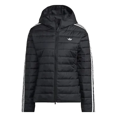 Buy Adidas Originals Black Slim Puffer Womens Hooded Coat Jacket 3 Stripe • 49.99£