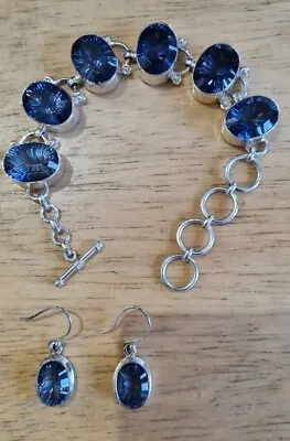 Buy Sterling Silver Mystic Blue Quartz Bracelet & Earings • 65£