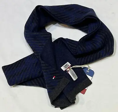 Buy Tommy Jeans Charcoal And Navy Stripes With Blue Check Knitted Cool Scarf • 44.90£