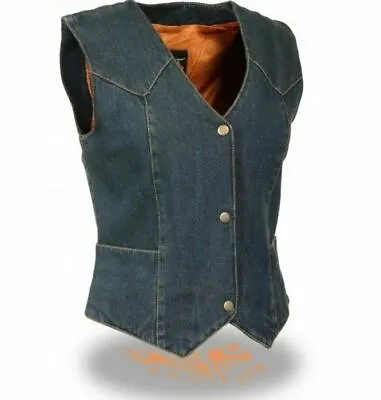 Buy WOMENS LADIES MOTORCYCLE 14oz DENIM VEST SINGLE PANEL BACK FOR PATCHES  - USA58 • 39.57£