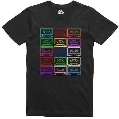 Buy Mens T Shirt 80's C90 Cassette Mix Tape Multi Colour Retro Music Top • 11.99£