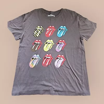 Buy ROLLING STONES TShirt Size Large Grey Tongue Lips Logo Short Sleeve Rock Band • 12.99£