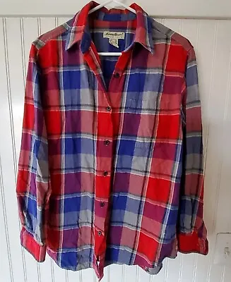 Buy Eddie Bauer Button Down Flannel Women's Size Med Long Sleeve Plaid Red Blue • 11.58£