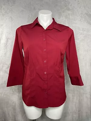 Buy Croft Barrow Shirt Sz M Women's Button Down Blouse Maroon Color 3/4 Sleeve • 9.39£