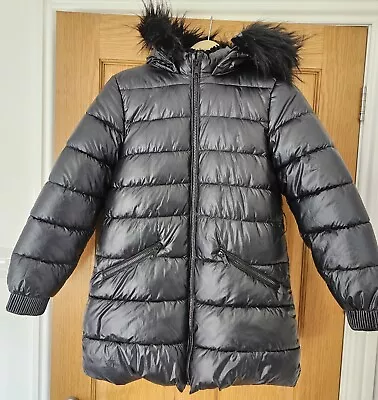 Buy Girls Black M&S Puffer Type Jacket AGE 11-12 With Furry Hood Immaculate  • 17£