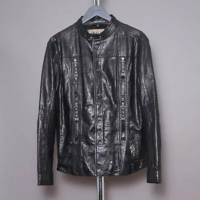 Buy Elvis Jesus Leather Shirt Jacket Mens Black Medium Biker Rock Goth Metal Moto M • 200£
