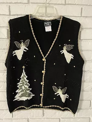 Buy Vtg. Tacky Christmas Sweater Vest Souther Lady Christmas Trees Angels Size M USA • 15.41£