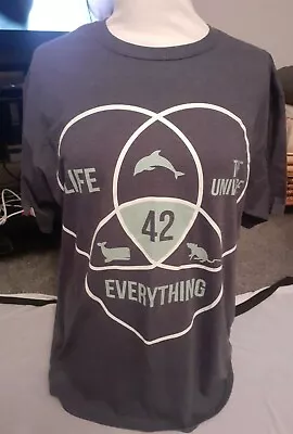 Buy New Mens 42 Life The Universe Everything T-shirt Size L Dark Heather • 8£