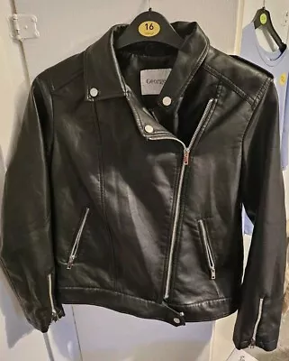 Buy Faux Black Leather Look Biker Jacket Size 12 • 0.99£