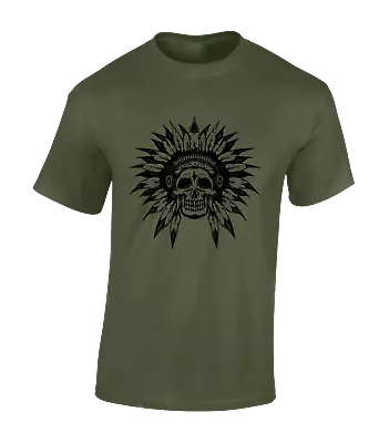 Buy Headdress Skull Mens T Shirt Cool Indian Native American Usa Design New Top • 7.99£