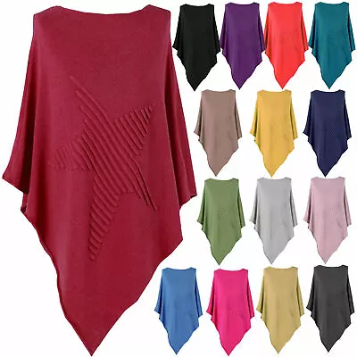 Buy Womens Italian Lagenlook Star Poncho Ribbed Soft Knit Ladies Cape Jumper Top • 18.99£