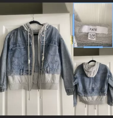 Buy FATE Denim Jean Jacket Womens Size S/M With Attached Hoodie New Without Tags • 32.21£
