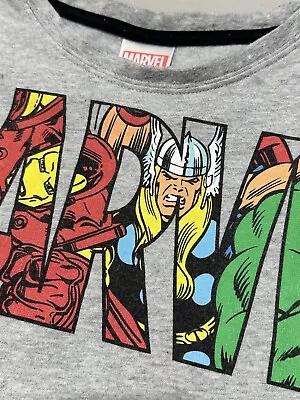 Buy Vintage Marvel Kids T-shirt Logo Avengers Characters Grey 7-13 Years Official • 14.99£
