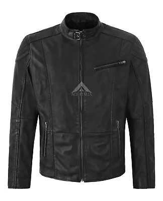 Buy Men's Biker Leather Jacket Fitted Fashion Classic Motorcycle Retro Style Jacket • 103.99£