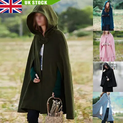 Buy Ladies Button Hoodies Poncho Cape Women Winter Warm Casual Cardigan Cloak Coat • 22.79£