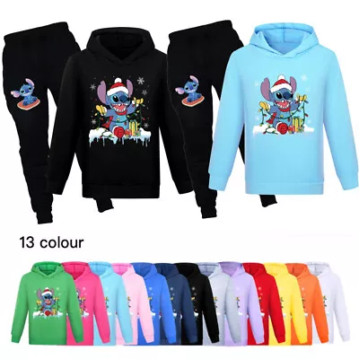 Buy 2Pcs Kids Boys Girls Stitch Christmas Hooded Jumper Sweatshirt Outfit Tracksuit • 12.34£