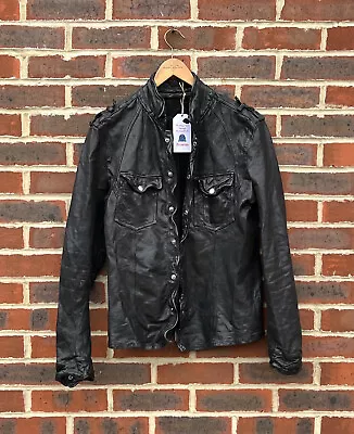 Buy All Saints Mens MCKAY Leather Shirt Jacket MEDIUM BLACK AllSaints Moto 2 B10 • 199.99£