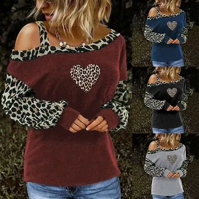 Buy Print Womens Leopard Cold One Shoulder T-Shirt Blouse Long Tops Casual Sleeve • 10.26£