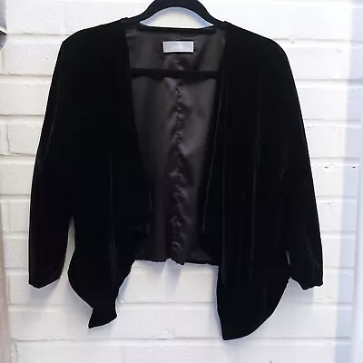 Buy Wallis Soft Deep Black Velvet Waterfall Jacket Size M 12 14 Goth Steampunk Witch • 29£