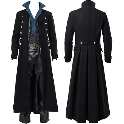 Buy Men Retro Jacket Steampunk Trench Coat Medieval Costume Carnival Coats UK • 18.69£