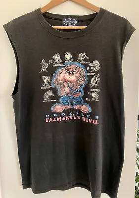 Buy Original Vintage Blue Looney Tunes Taz Tasmanian Devil Muscle Tank Top T-Shirt • 9.99£