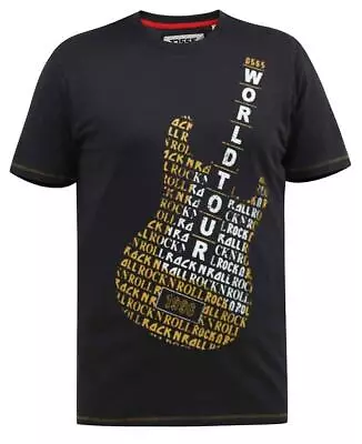 Buy D555 Men's OWEN-World Tour Guitar Printed T-Shirt In Washed Black, 3XL To 6XL • 19.50£