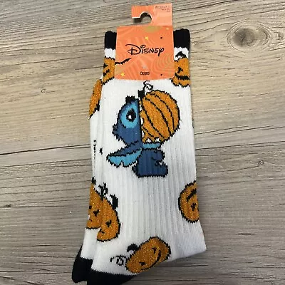 Buy Lilo & Stitch Eating A Pumpkin Halloween Disney 1 Pair Crew Socks 9-11 • 6.71£