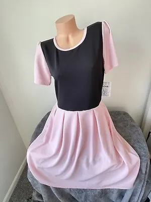 Buy LulaRoe Amelia Swing Dress XL Pockets Dip HTF Rare Color Block Pink Black Crepe • 19.06£