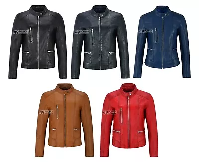 Buy Ladies Real Leather Jacket Fashion Stylish Biker Style Top Rock Jacket 9213 • 49£
