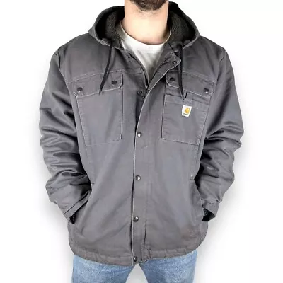 Buy Carhartt Sherpa Lined Hooded Utility Jacket, Grey, Loose Fit, XXL (CB210) • 90£
