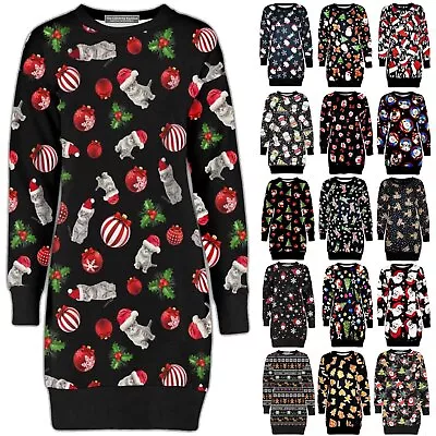 Buy Womens Ladies Christmas Fleece Snowman Tree Long Tunic Sweatshirt Jumper Dress • 17.95£
