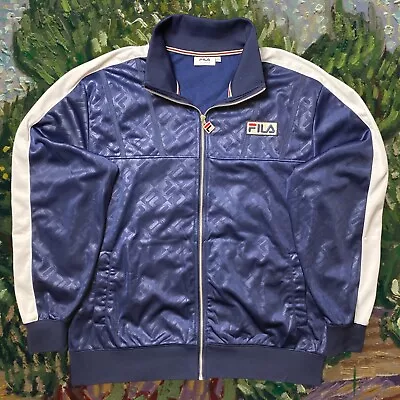 Buy FILA Retro All Over Print Shell Track Jacket Navy Blue Mens Size Extra Large XL • 14.11£