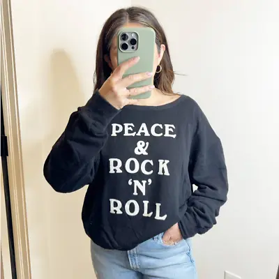 Buy NWT Daydreamer LA Peace & Rock N Roll Black White Crew Neck Sweatshirt Small • 62.73£