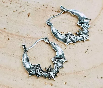 Buy Bat Hoop Earrings, Gothic Bat Earrings, Gothic Earrings, Bat Earrings, Halloween • 5.95£