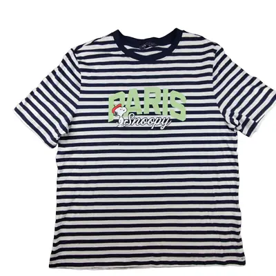 Buy Marks And Spencer Snoopy Peanuts Paris T Shirt Womens UK 12 Striped White Navy • 12.99£