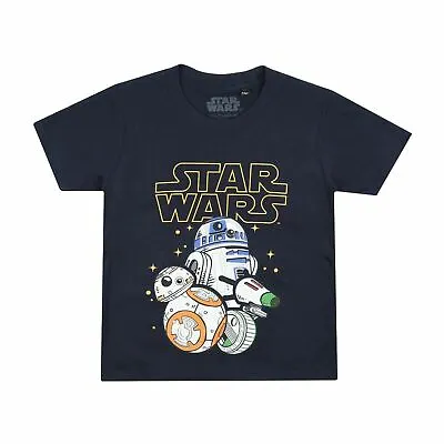 Buy Star Wars Boys T-shirt Droid Group BB8 R2-D2 Navy Kids 3-12 Years Official • 9.99£