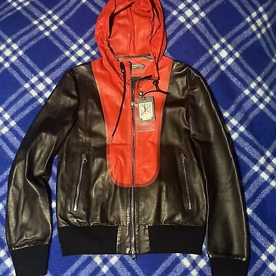 Buy Alexander Mcqueen Leather Jacket Hoodie Windbreaker Black And Red / Size 44 XS • 500£