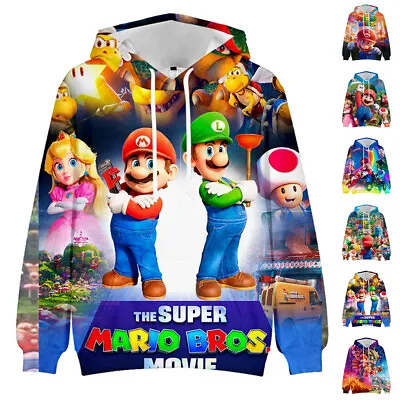 Buy Super Mario Bros Kids Hooded Sweatshirt Long Sleeve Hoodie Pullover Tops Jumpers • 13.16£