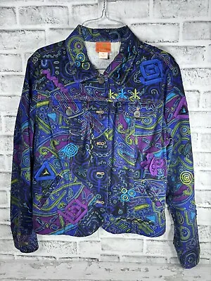 Buy Hearts Of Palm Blue Purple Denim Jean Jacket Embroidered Colorful Sz 12 • 18.24£