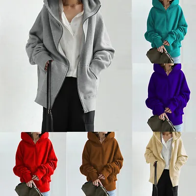 Buy Women Long Sleeve Fleece Hooded Sweatshirt Plus Size Zip Up Casual Jacket Hoodie • 18.68£