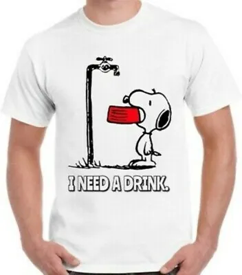 Buy Snoopy T-Shirt Funny  Cartoon Art I Need A Drink Cool Vintage Retro Unisex  • 6.99£