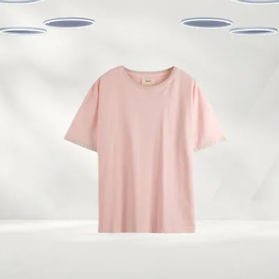 Buy Ex Hush Women’s Short Sleeve Contrast Stitch Cotton T-shirt In Pink (Defect) • 12.99£