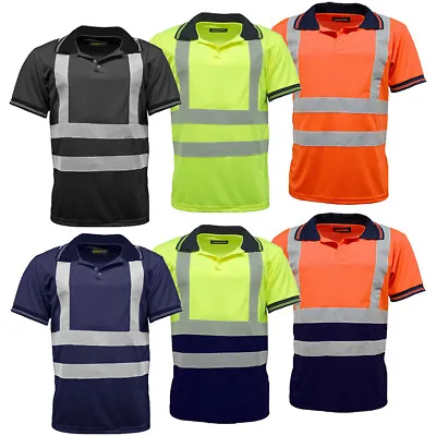 Buy Hi Vis Polo Short Sleeve Reflective Plain T Shirt Plain & Two-Tone Work Top • 9.99£