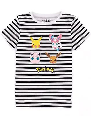 Buy Pokemon T-Shirt Girls Striped Pikachu Eevee Sylveon Character Top • 10.99£
