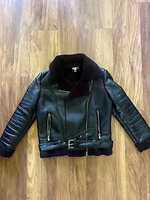 Buy Topshop Black Aviator Biker Jacket - Size 6 • 28£