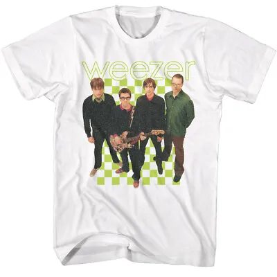Buy Weezer Green Checkerboard 2001 Lineup Photo Men's T Shirt Rock Music Merch • 47.95£