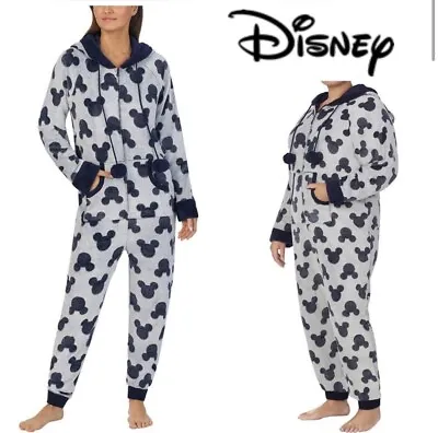 Buy Disney Mickey Mouse One Piece Zip Up Pajamas Fuzzy Sleepwear Adult Size Large • 48.26£